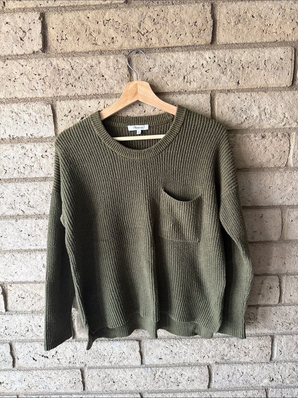 Madewell Olive Green Knit Sweater with Pocket